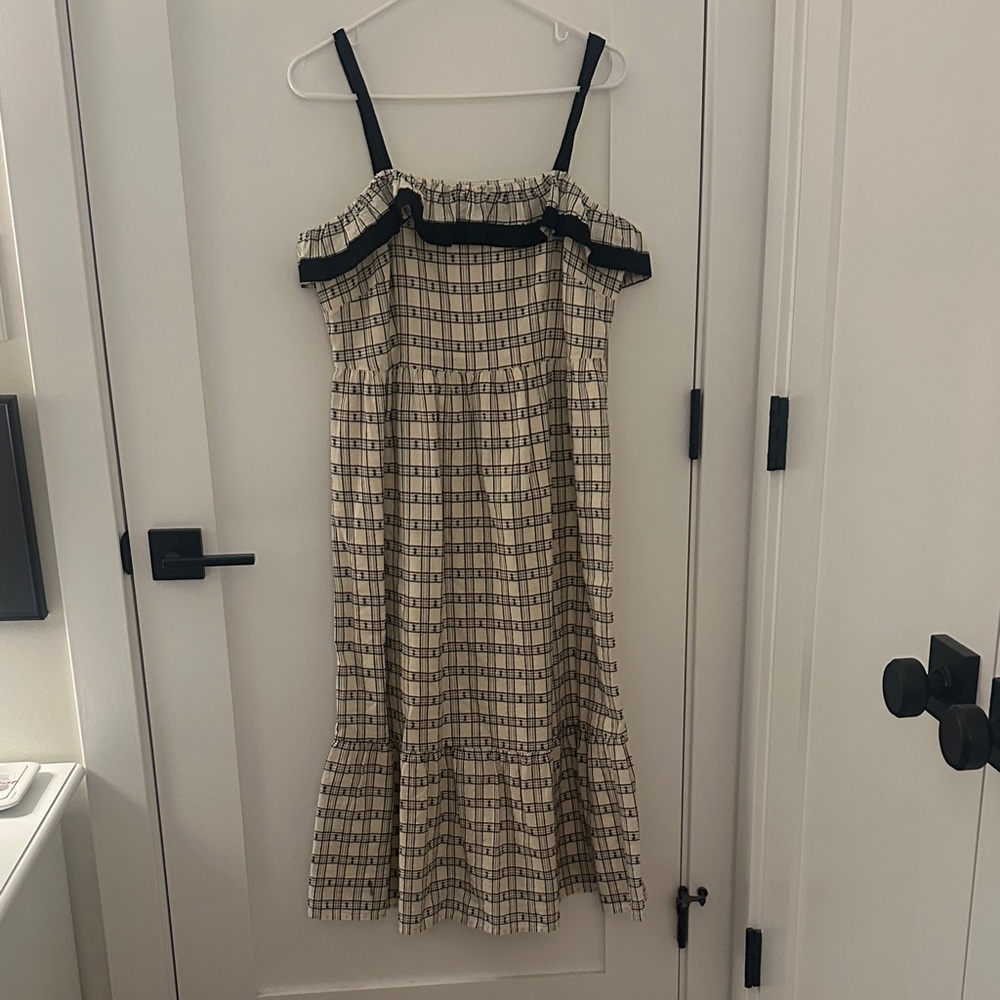 LOFT Cream and Black Plaid Dress